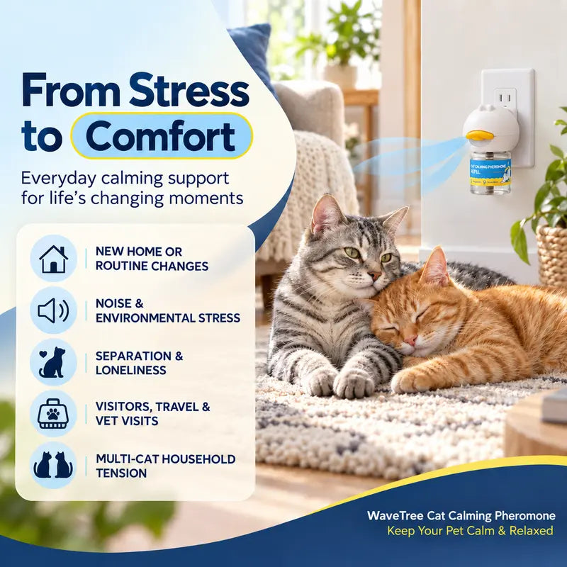 Wavetree Cat Calming Pheromone Diffuser Refill Kit (4 Pack, 120-Day Supply) - 48 Ml/Bottle Odorless Non-Toxic Fragrance Liquid, Stress Relief for Meowing & Pee Spraying during Environmental Changes, Ideal for Living Rooms - Tiktokshopbacktoschool