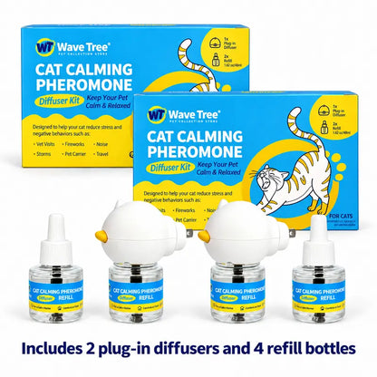 Wavetree Cat Calming Pheromone Diffuser Refill Kit (4 Pack, 120-Day Supply) - 48 Ml/Bottle Odorless Non-Toxic Fragrance Liquid, Stress Relief for Meowing & Pee Spraying during Environmental Changes, Ideal for Living Rooms - Tiktokshopbacktoschool