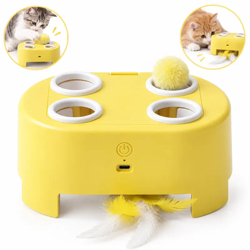 2-In-1 Interactive Cat Hunting Toy - Pop-Up Mice, Rotating Feather, USB-C Rechargeable - Prevents Indoor Boredom for Cats
