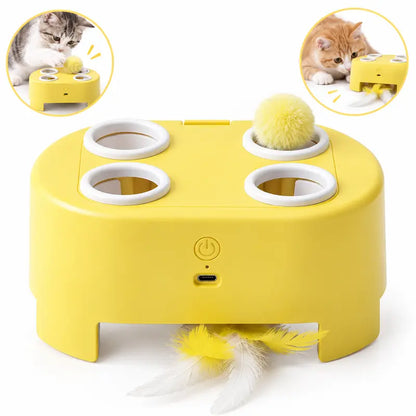 2-In-1 Interactive Cat Hunting Toy - Pop-Up Mice, Rotating Feather, USB-C Rechargeable - Prevents Indoor Boredom for Cats