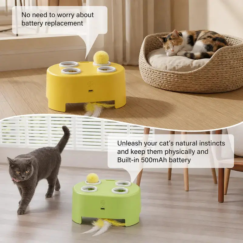 2-In-1 Interactive Cat Hunting Toy - Pop-Up Mice, Rotating Feather, USB-C Rechargeable - Prevents Indoor Boredom for Cats