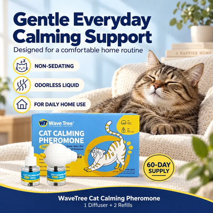 Wavetree Cat Calming Pheromone Diffuser Refill Kit (4 Pack, 120-Day Supply) - 48 Ml/Bottle Odorless Non-Toxic Fragrance Liquid, Stress Relief for Meowing & Pee Spraying during Environmental Changes, Ideal for Living Rooms - Tiktokshopbacktoschool