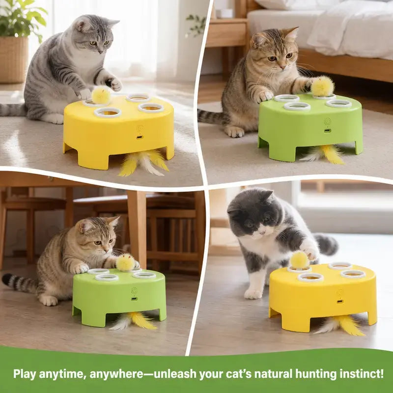 2-In-1 Interactive Cat Hunting Toy - Pop-Up Mice, Rotating Feather, USB-C Rechargeable - Prevents Indoor Boredom for Cats