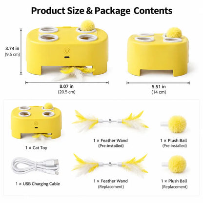 2-In-1 Interactive Cat Hunting Toy - Pop-Up Mice, Rotating Feather, USB-C Rechargeable - Prevents Indoor Boredom for Cats