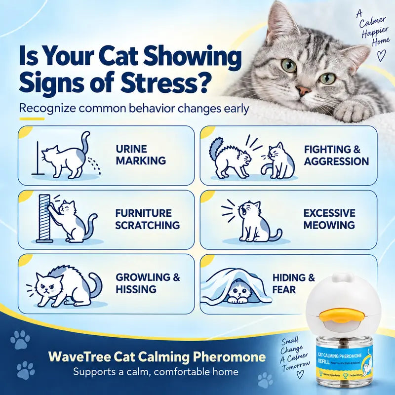 Wavetree Cat Calming Pheromone Diffuser Refill Kit (4 Pack, 120-Day Supply) - 48 Ml/Bottle Odorless Non-Toxic Fragrance Liquid, Stress Relief for Meowing & Pee Spraying during Environmental Changes, Ideal for Living Rooms - Tiktokshopbacktoschool