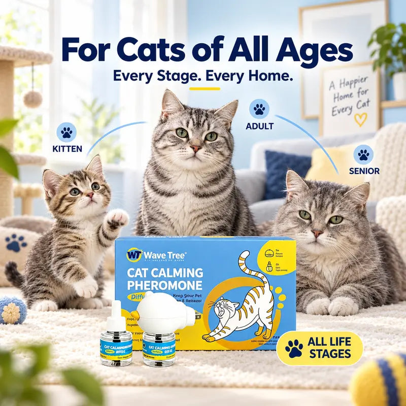 Wavetree Cat Calming Pheromone Diffuser Refill Kit (4 Pack, 120-Day Supply) - 48 Ml/Bottle Odorless Non-Toxic Fragrance Liquid, Stress Relief for Meowing & Pee Spraying during Environmental Changes, Ideal for Living Rooms - Tiktokshopbacktoschool
