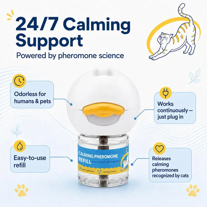 Wavetree Cat Calming Pheromone Diffuser Refill Kit (4 Pack, 120-Day Supply) - 48 Ml/Bottle Odorless Non-Toxic Fragrance Liquid, Stress Relief for Meowing & Pee Spraying during Environmental Changes, Ideal for Living Rooms - Tiktokshopbacktoschool