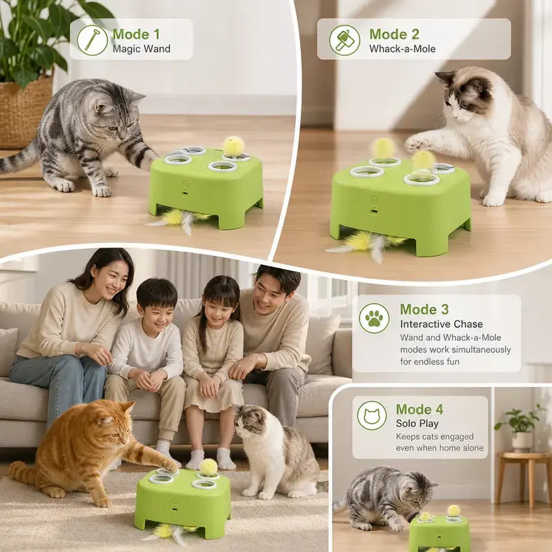 2-In-1 Interactive Cat Hunting Toy - Pop-Up Mice, Rotating Feather, USB-C Rechargeable - Prevents Indoor Boredom for Cats