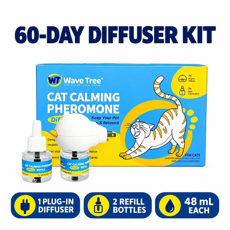 Wavetree Cat Calming Pheromone Diffuser Refill Kit (4 Pack, 120-Day Supply) - 48 Ml/Bottle Odorless Non-Toxic Fragrance Liquid, Stress Relief for Meowing & Pee Spraying during Environmental Changes, Ideal for Living Rooms - Tiktokshopbacktoschool